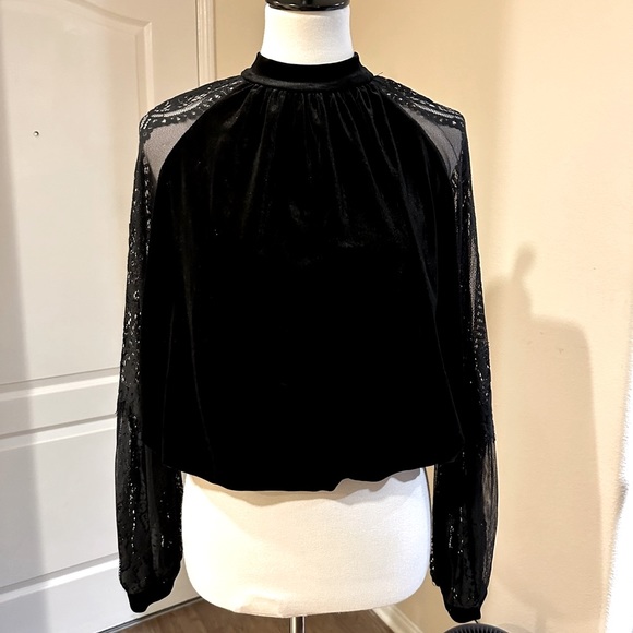 Mustard Seed Tops - Black Velvet Lace Top